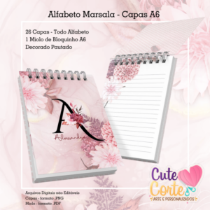 Alfabeto Marsala - Pack CAPAS A6 + Miolo Pautado Bloquinho A6