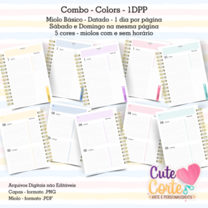 PACK MIOLOS BÁSICO – 1DPP – SAB E DOM na mesma página - AGENDA A5 – 2025 – DATADA – 1 DIAS POR PÁGINA – COLORS