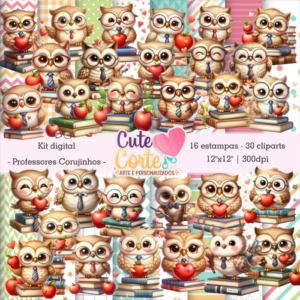 Kit Digital – PROFESSORES N.2 / CORUJINHOS (16 Papéis Digitais + 30 Cliparts)
