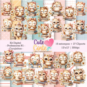 Kit Digital – PROFESSORES N.1 / CORUJINHAS (16 Papéis Digitais + 27 Cliparts)