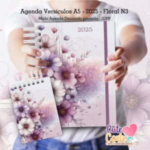 Agenda Versículos A5 - 2025 - 1DPP+ Brinde Bloquinho A6 – Floral N3 (Lilás)