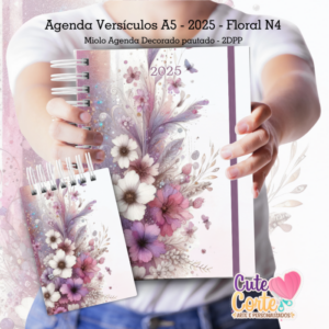 Agenda Versículos A5 - 2025 - 2DPP+ Brinde Bloquinho A6 – Floral N4 (Lilás)