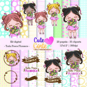 Kit Digital – Toda Prece Floresce – Papéis Digitais e Cliparts