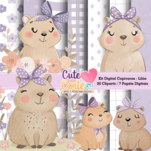 Kit Digital – Capivaras Lilás – Papéis Digitais e Cliparts
