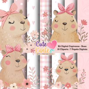 Kit Digital – Capivaras Rosa – Papéis Digitais e Cliparts