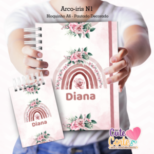 Caderno A5 + Bloquinho A6 – Decorado - Arco-íris N1