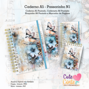 Pack Passarinho N1 - Caderno A5 + Caderneta A6 + Bloquinho A6