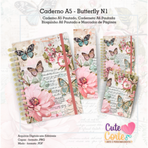Pack Butterfly N1 - Caderno A5 + Caderneta A6 + Bloquinho A6