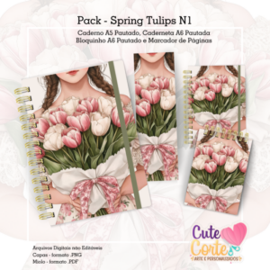 Pack Spring Tulips N1 - Caderno A5 + Caderneta A6 + Bloquinho A6