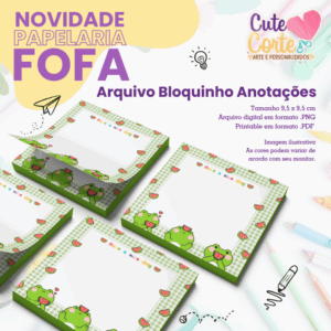 Bloquinho - 95x95mm - Frog with Watermelon N1 - Papelaria Fofa