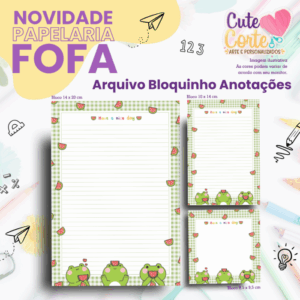 Pack Papelaria Fofa - Bloquinhos - Frog with Watermelon