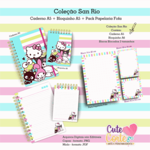 Coleção San Rio - Caderno A5 _ Bloquinho A6 + Pack Papelaria Fofa