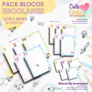 Pack Papelaria Fofa - Bloquinhos - PACK PROMOCIONAL ESCOLAR - LEVE 5 E PAGUE 1