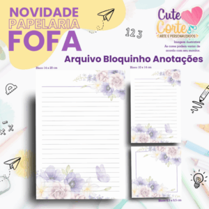 Pack Papelaria Fofa - Blocos Coleção Floral Lilás e Branco