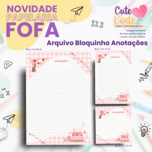 Pack Papelaria Fofa - Blocos Cartas / Rosa