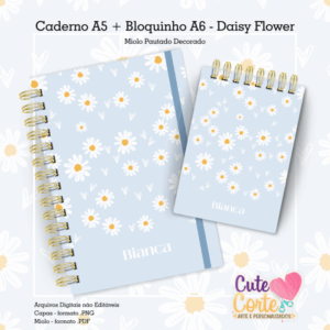 Caderno A5 + Bloquinho A6 – Pautado - Daisy Flower