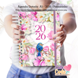 Agenda A5 – 2026 - 1 DIA POR PÁGINA (sab / domingo - mesma página) – Passarinho