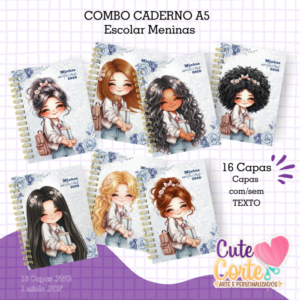 COMBO- Escolar Menina - Caderno Pautado A5 (16 CAPAS / 1 MIOLO)