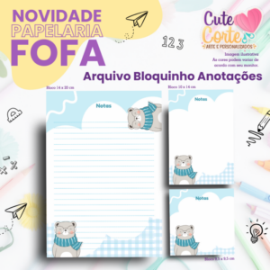 Pack Papelaria Fofa - Blocos Anotações - Urso