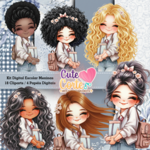 Kit Digital - Escolar Meninas (4 Papéis Digitais + 18 Cliparts)