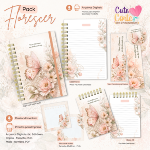 Pack Florescer é Viver - Caderno A5  + Bloquinho A6 + Extras