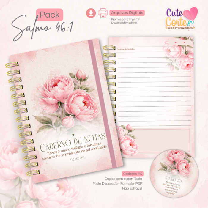 Pack Salmo 46:1- Caderno A5 + Bloquinho A6 + Extras - Imagem 2