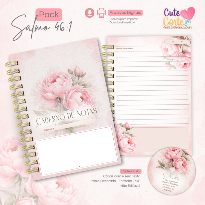Pack Salmo 46:1- Caderno A5 + Bloquinho A6 + Extras - Imagem 3