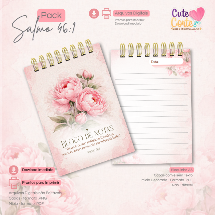 Pack Salmo 46:1- Caderno A5 + Bloquinho A6 + Extras - Imagem 4