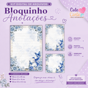 Pack Papelaria Fofa - Blocos Anotações - Pássaro Azul