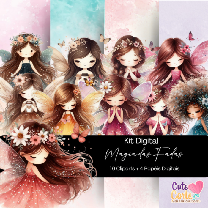 Kit Digital - Magia das Fadas (4 Papéis Digitais + 10 Cliparts)