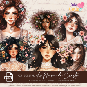 Kit Digital - A Noiva (1 Papel Digital + 6 Cliparts)