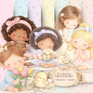 Kit Digital - Gratidão (7 Papéis Digitais + 7 Cliparts)