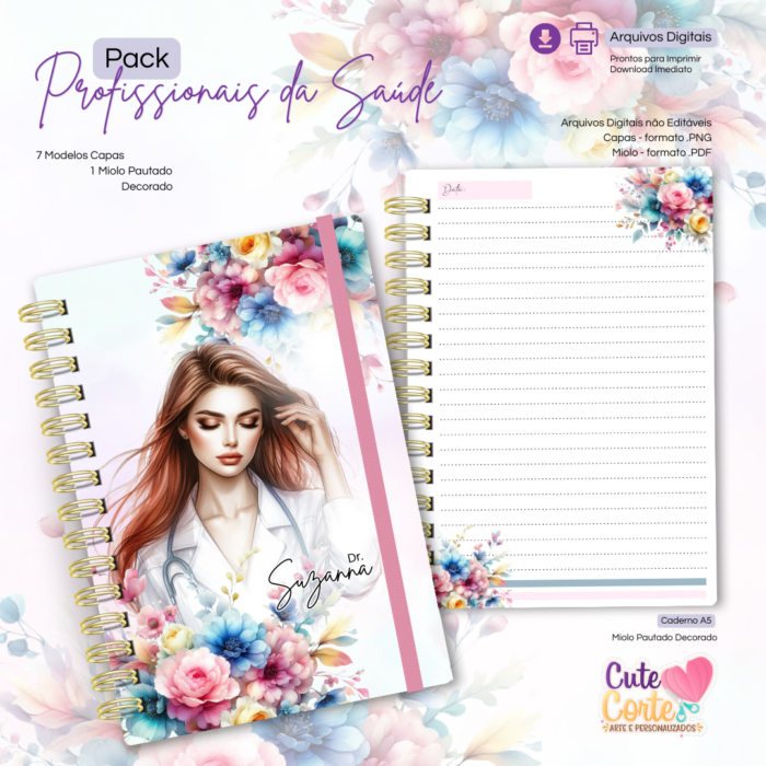 Pack Profissionais da Saúde - Caderno A5 - 7 Modelos de Capa - Imagem 4
