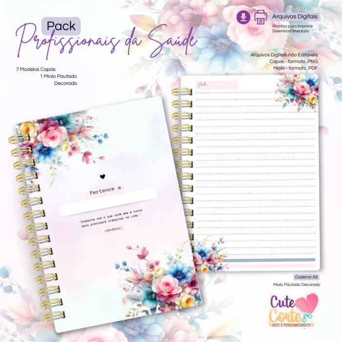 Pack Profissionais da Saúde - Caderno A5 - 7 Modelos de Capa - Imagem 2