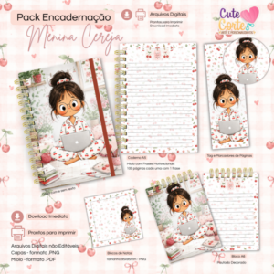 Menina Cerejinha N6 - Caderno Pautado A5  + Bloquinho A6 + Extras