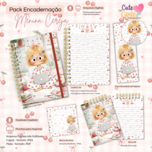 Menina Cerejinha N7 - Caderno Pautado A5  + Bloquinho A6 + Extras