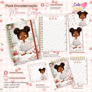 Menina Cerejinha N8 - Caderno Pautado A5  + Bloquinho A6 + Extras