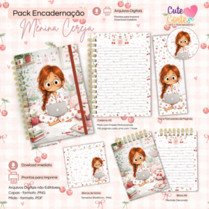 Menina Cerejinha N2 - Caderno Pautado A5  + Bloquinho A6 + Extras