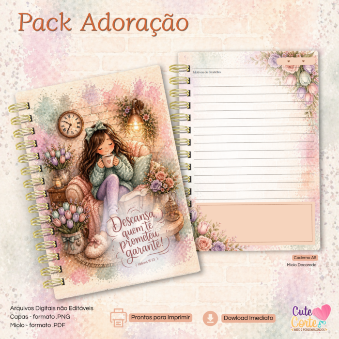Pack Adoração N1 - Caderno A5 + Bloquinho A6 + Extras - Imagem 2