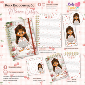 Menina Cerejinha N3 - Caderno Pautado A5  + Bloquinho A6 + Extras