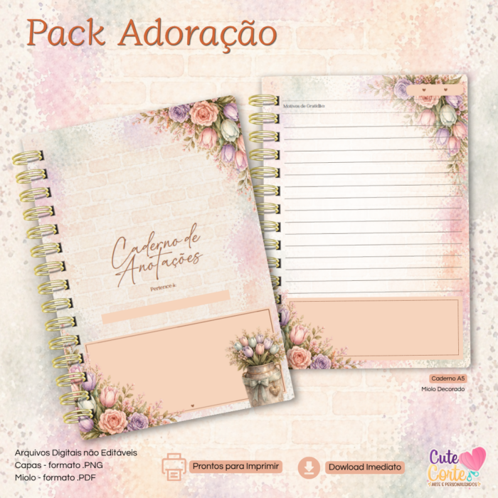 Pack Adoração N1 - Caderno A5 + Bloquinho A6 + Extras - Imagem 3