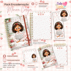 Menina Cerejinha N4 - Caderno Pautado A5  + Bloquinho A6 + Extras