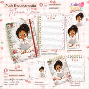 Menina Cerejinha N5 - Caderno Pautado A5  + Bloquinho A6 + Extras