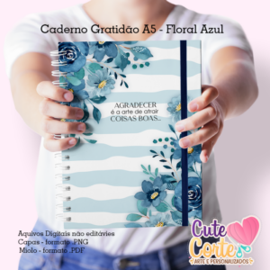 Floral Azul - Caderno Gratidão A5  + Bloquinho A6 + Planejamento A4