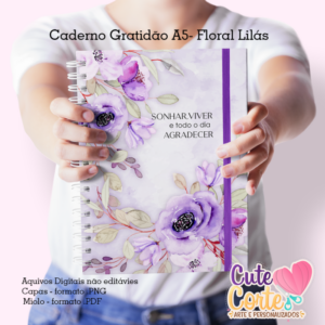 Floral Lilás - Caderno Gratidão A5  + Bloquinho A6