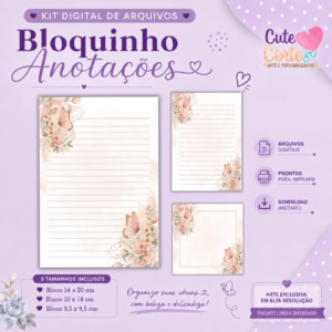 Pack Papelaria Fofa - Trio Blocos Anotações - Viver é Florescer