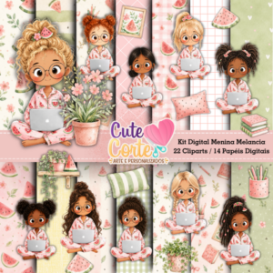 Kit Digital - Meninas Melancia (14 Papéis Digitais + 22 Cliparts)