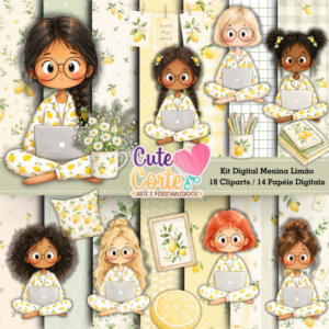 Kit Digital - Meninas Limão (14 Papéis Digitais + 18 Cliparts)