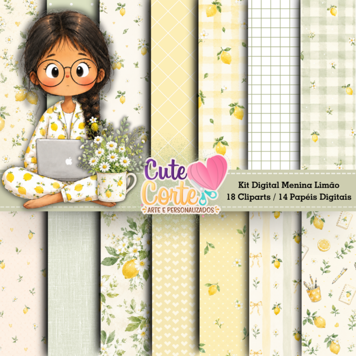 Kit Digital - Meninas Limão (14 Papéis Digitais + 18 Cliparts) - Imagem 2