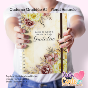 Floral Amarelo - Caderno Gratidão A5  + Bloquinho A6